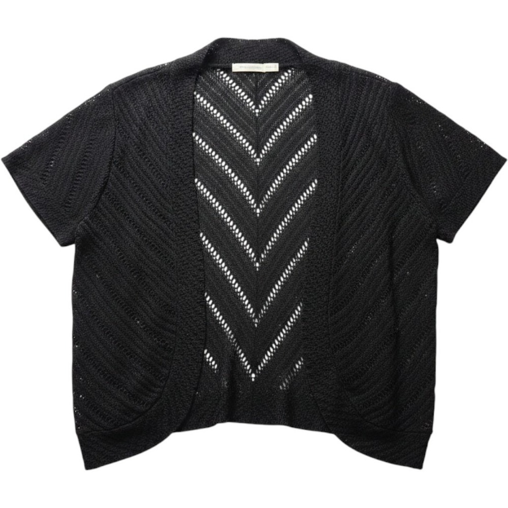 Faded Glory Open Front Cardigan Women XL Black Short Sleeve Chevron Pointelle